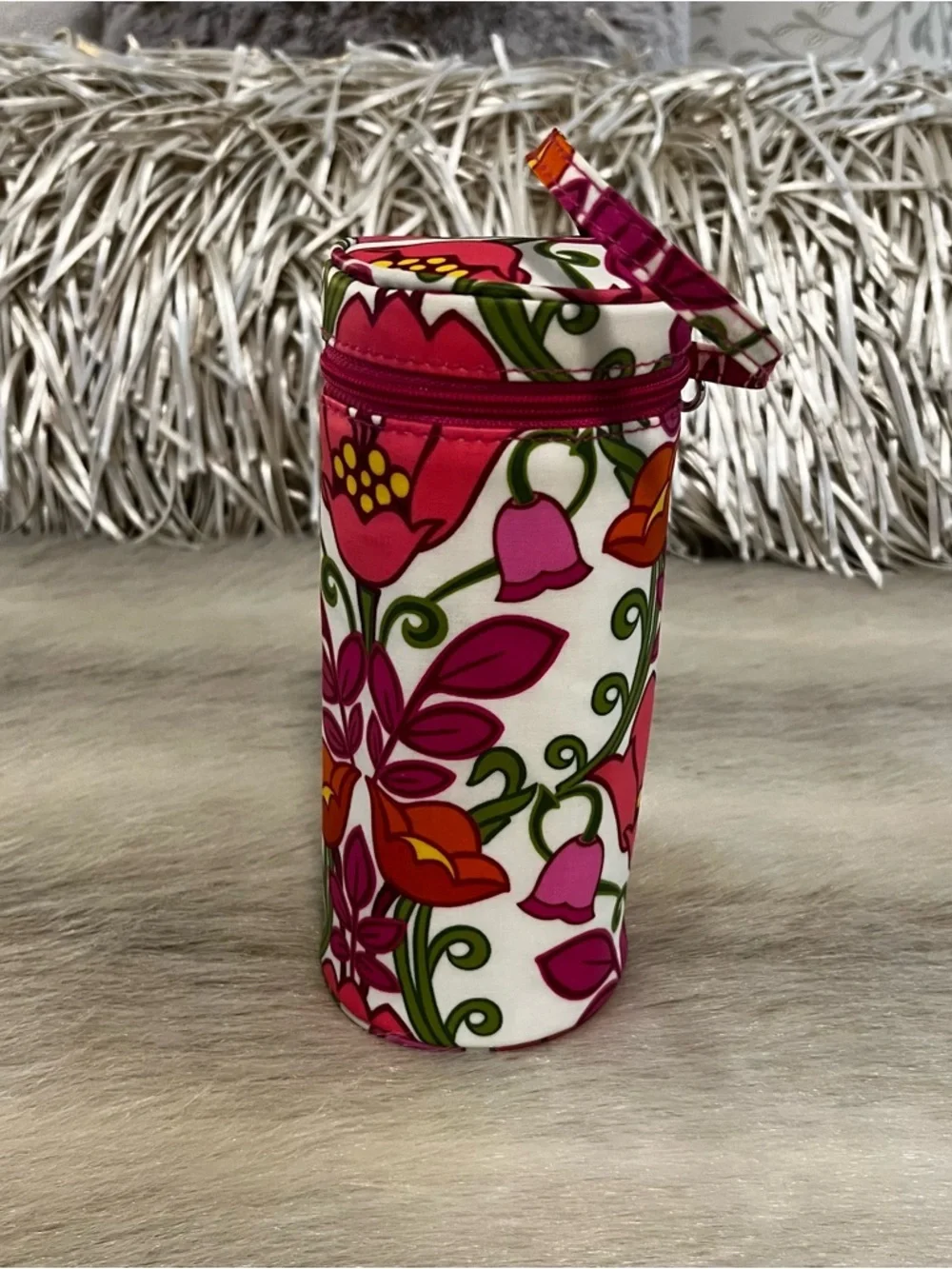 VERA BRADLEY Lillie Bell 2013 Baby Bottle Carrier Pink Orange Floral Insulated